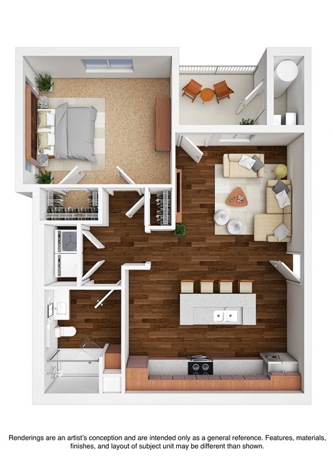Floor plan for 1 bed, 1 bath, 854 sqft